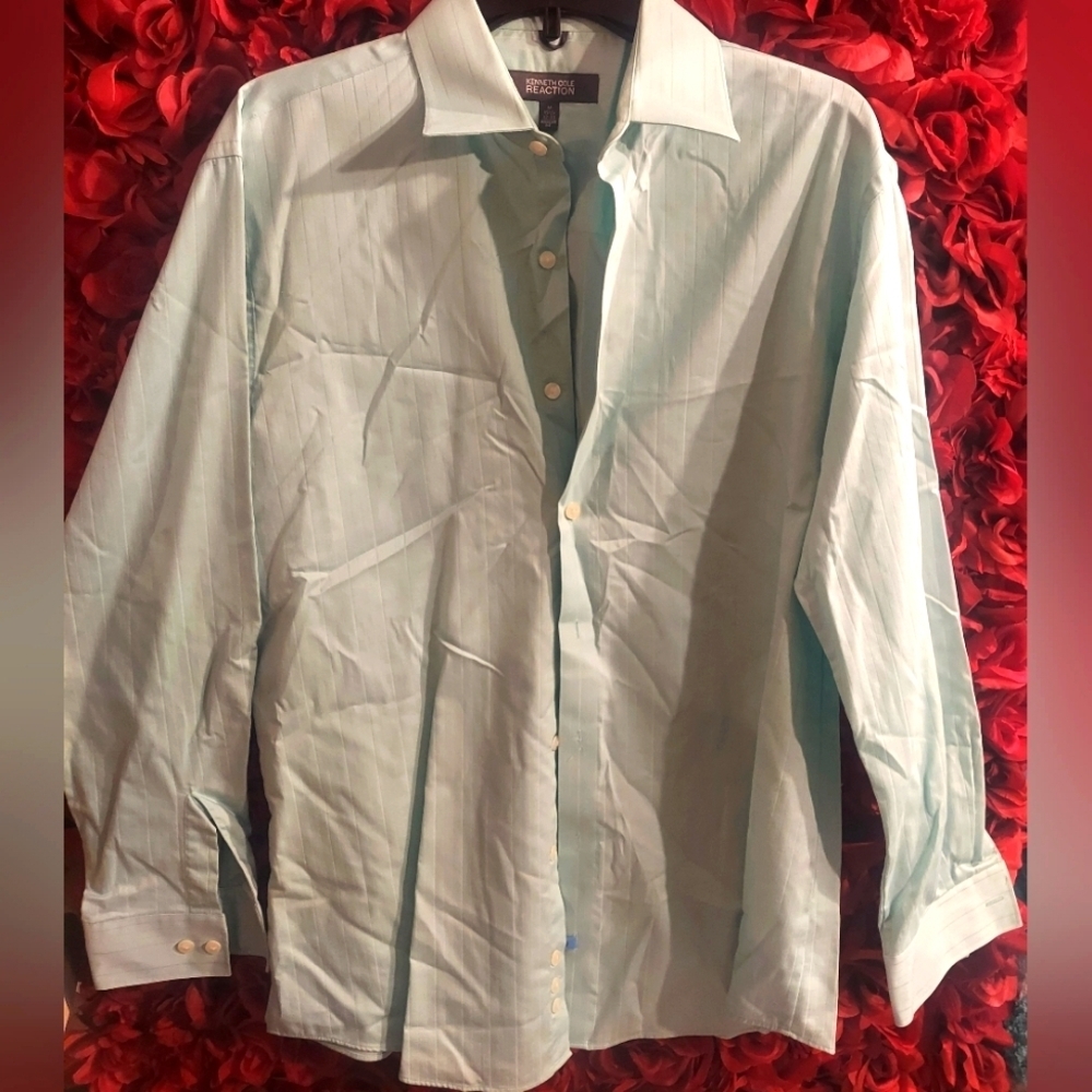 Kenneth Cole Reaction Mens Dress Shirt Sea Foam Green Size M 15 1/2 32-33